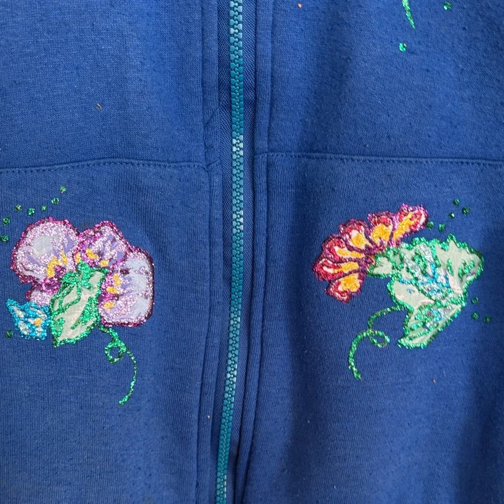 Coleman Blue Hoodie with Floral Embroidery‎ Craft Day Mayham